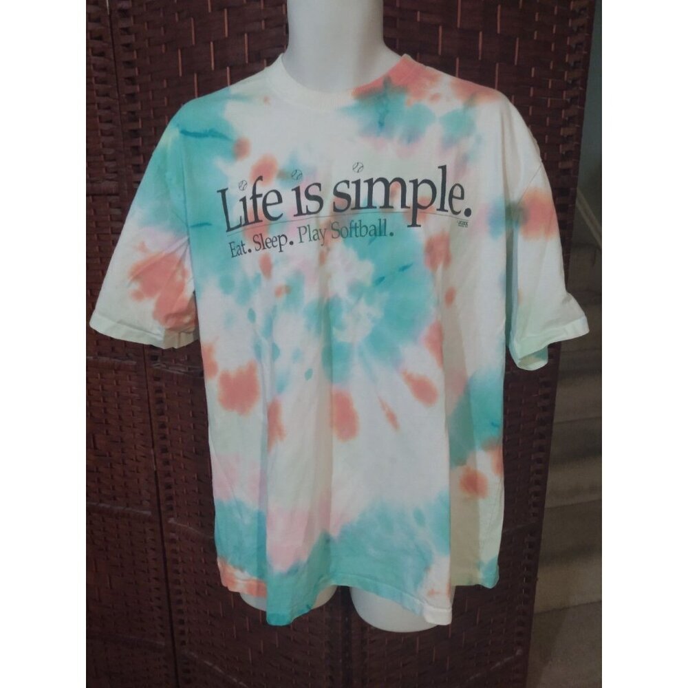 Vintage 90s T Shirt Life Is Simple Eat Sleep Play Softball Tie-Dye Adult Large